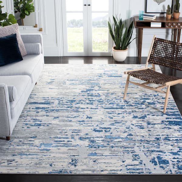 Jasper Ivory/Blue 10 ft. x 13 ft. Geometric Abstract Area Rug