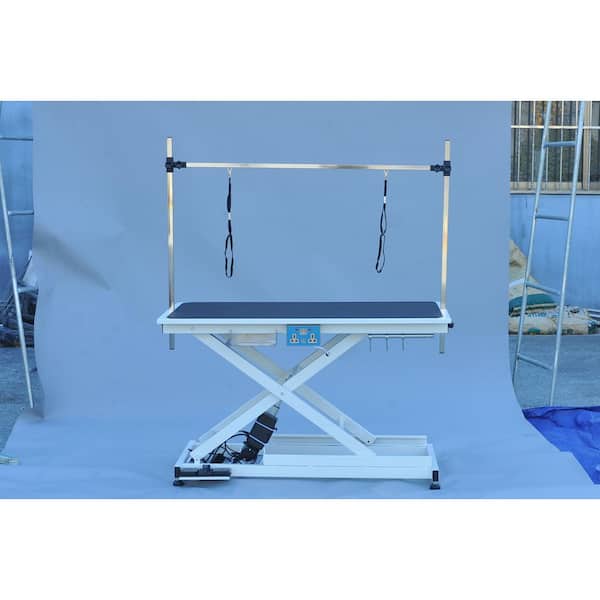 Tatayosi 49.6 in. x 26 in. x 36 in. Black White Electric Pet Grooming Table, Height Adjusted From 8 in. to 36 in.