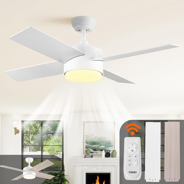 Modern Series 44 in. Smart Indoor White Low Profile Ceiling Fan with Integrated LED Lighting with Remote Included