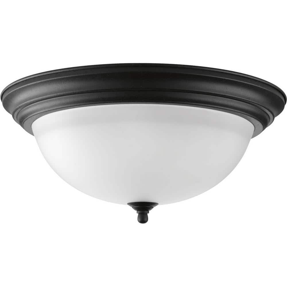 Forged Black Dome Flush Mount with Alabaster Glass Shade
