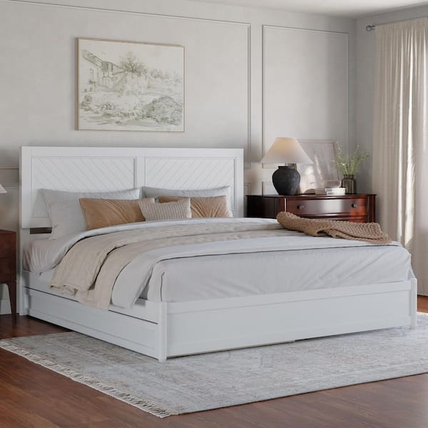 AFI Clayton White Solid Wood Frame King Platform Bed with Panel - Main Image