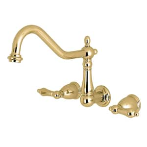 Heritage 2-Handle Wall-Mount Standard Kitchen Faucet in Polished Brass