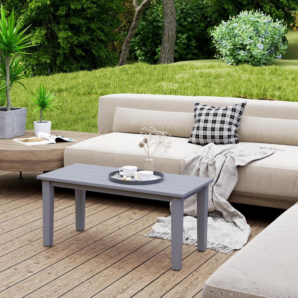HDPE Outdoor Coffee Table, All-Weather Rectangle Patio Coffee Table, Plasti
