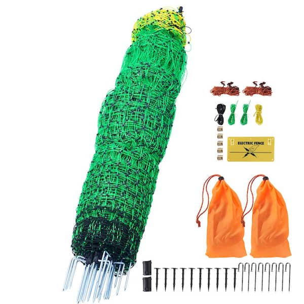 SVOPES Electric Fence Netting 50 in. H x 164 ft. L Polywire Mesh with Posts and Double-Spiked Stakes Portable Utility Fencing