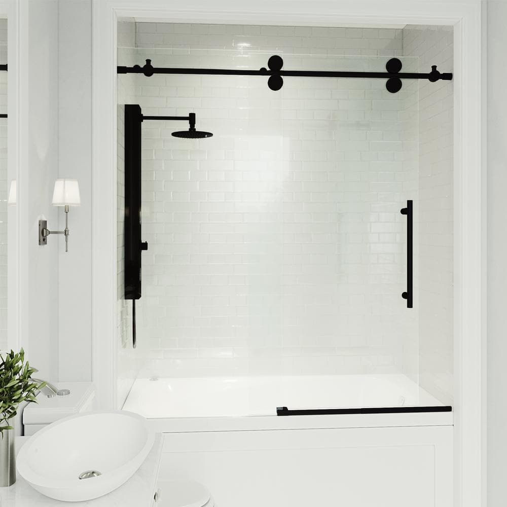 Elan 60" Matte Black Frameless Sliding Tub Door with Clear Glass