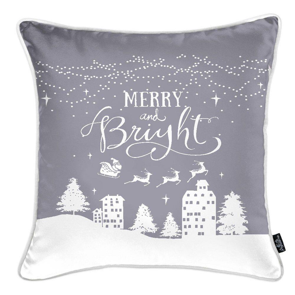Gray and White Christmas Polyester Euro Pillow Covers Set of 4