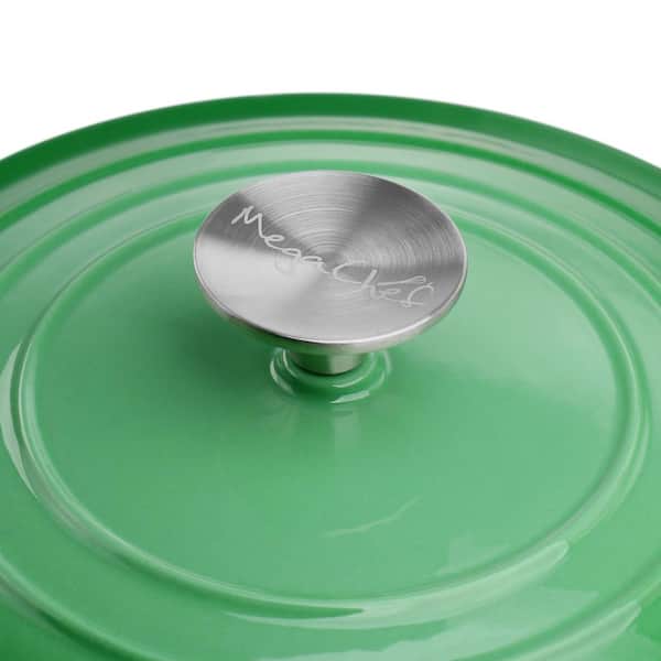 MegaChef 2 qt. Round Enameled Cast Iron Braiser Pan in Green