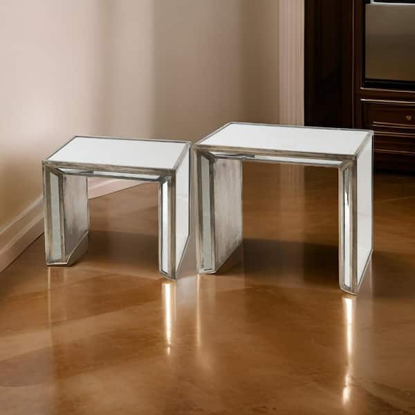 16.2 in. Silver Wood Nesting End Table (Set of 2)