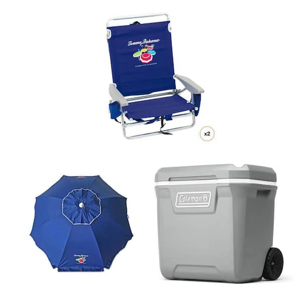 Navy Blue Beach Chair, 6 ft. Steel Tilt Beach Umbrella and 65 Qt. 316 Cooler Combo