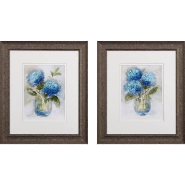 HomeRoots Victoria Blue Hydrangea by Unknown Wooden Wall Art (Set of 2)