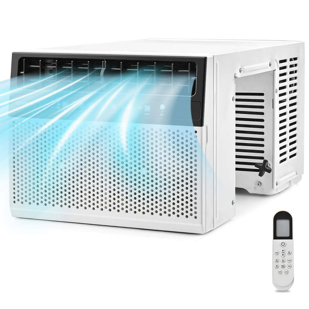 6,000 BTU 115V Window Air Conditioner Cools 250 Sq. Ft. with Remote Control and LED Panel in White -  Costway, FP10271US-WH