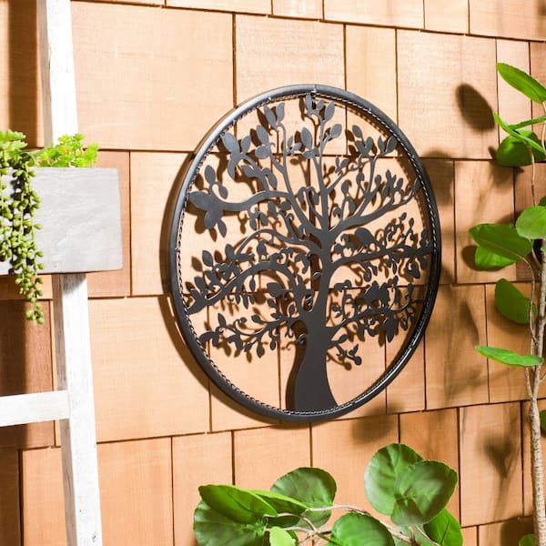 Tree of Life 0.5 in. W x 20 in. H Black Iron Outdoor Wall Art