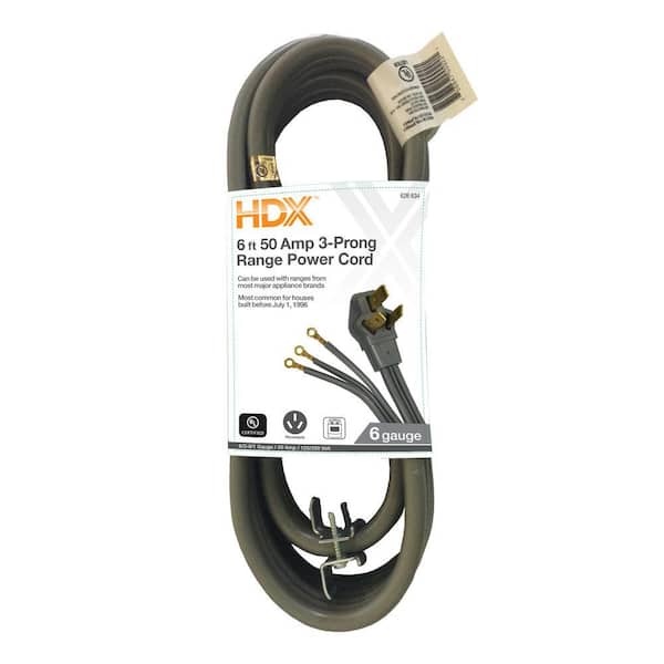 HDX 6 ft. 6/3 50 Amp 3-Prong Range Power Cord, Grey