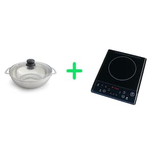 1300-Watts 7.5 in. Single Burner Induction Cooker (Black) with 3.5L Induction Ready Stainless Steel Pot w/ Glass Lid