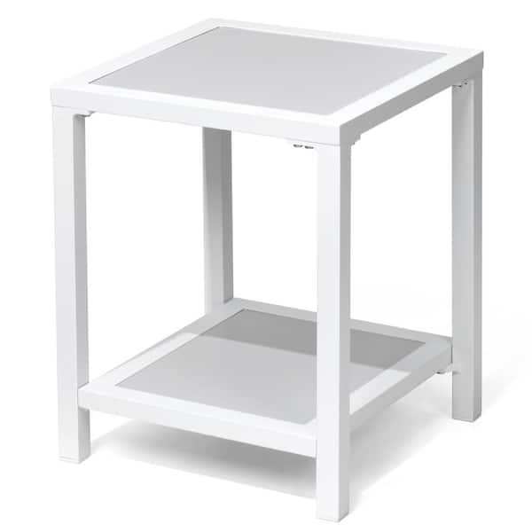 Crestlive Products White 15.75 in. Square Aluminum Outdoor Side Table with Double Layer