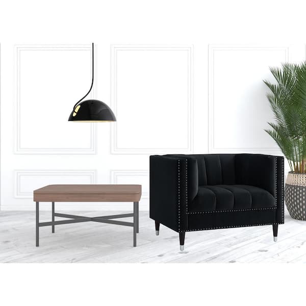 HomeRoots Amelia 31 in. Black Velvet Club Chair
