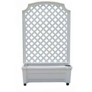 Calypso 31 in. x 13 in. White Plastic Planter with Trellis and Water Reservoir