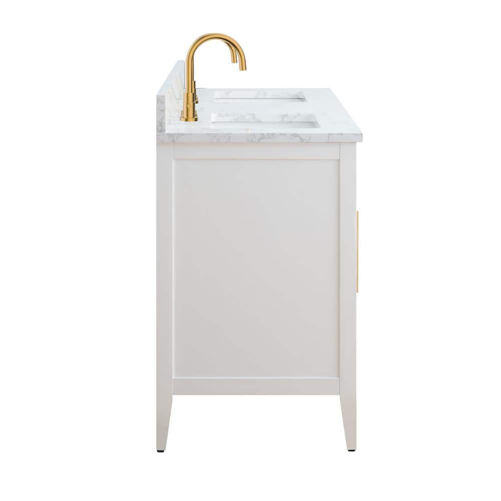 60" White Double Sink Bathroom Vanity with Gold Hardware