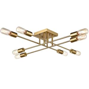 34.6 in. 8-Light Fixture Gold Finish Modern Flush Mount with No Glass Shade 1-Pack