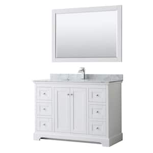 Avery 48 in. W x 22 in. D Bath Vanity in White with Marble Vanity Top in White Carrara with White Basin and Mirror
