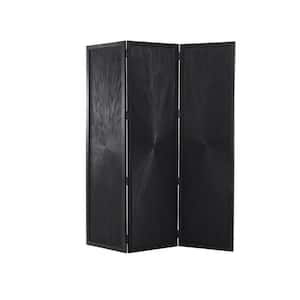 6 ft. Black 3 Panel Hinged Foldable Partition Room Divider Screen with Carved Design