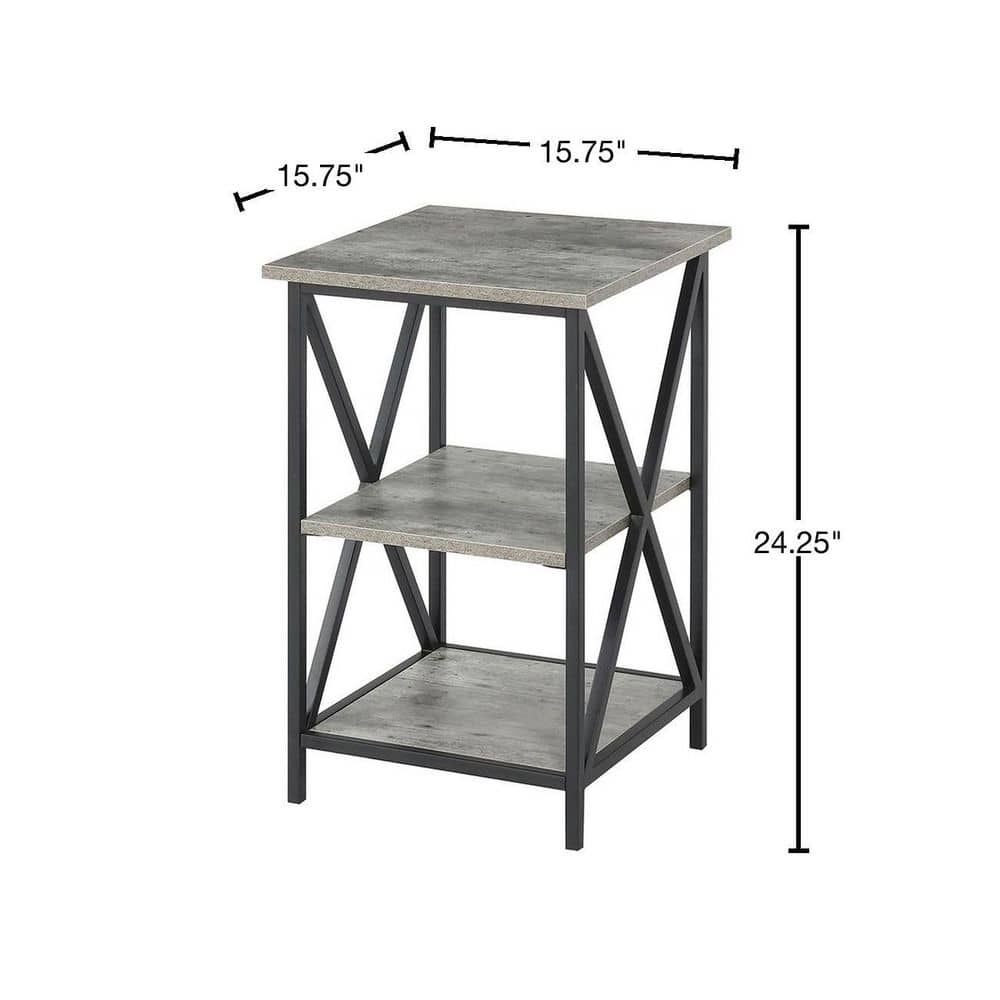 Tucson Faux Birch and Black Metal 3-Tier Square End Table