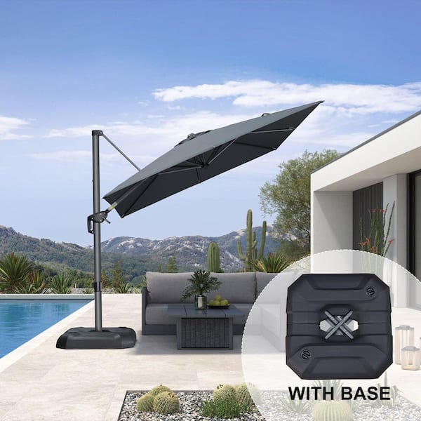 8 ft. Square Aluminum Outdoor Cantilever Patio Umbrella Offset 360° Rotation Umbrella with Base, in Gray