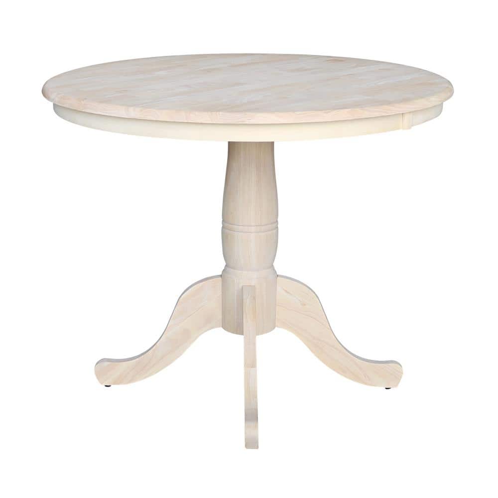 Farmhouse Style 36" Round Wood Pedestal Dining Table, Unfinished