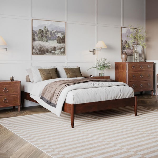 AFI Pasadena Mid Century Modern Walnut Brown Heavy Duty Solid Wood Frame Full Platform Bed