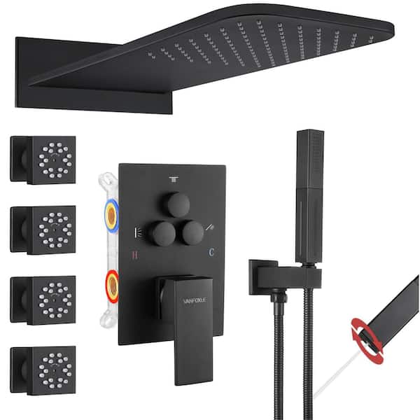 5-Spray Shower Head 20*10 in. Wall Fixed and Handheld Shower Head 1.8 GPM with Pressure Balance and 4-Jet in Matte Black