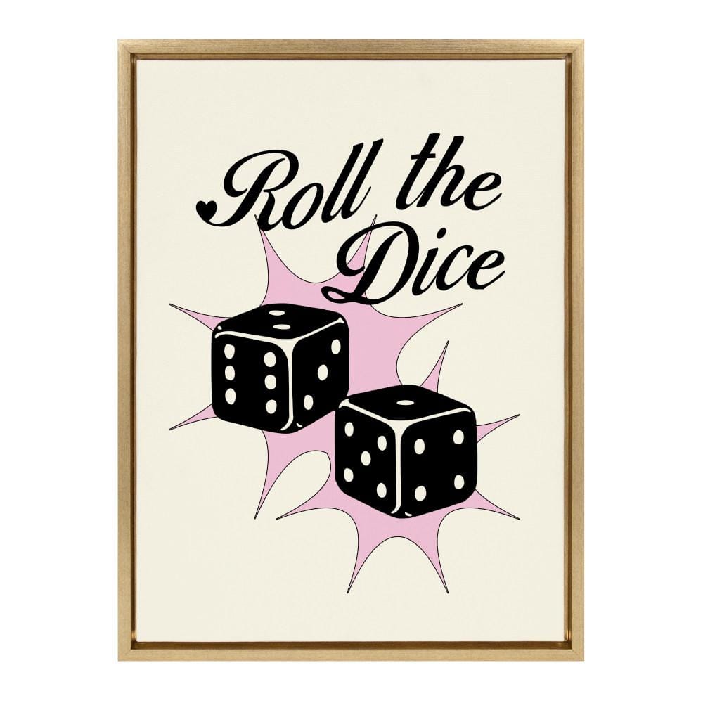 Roll The Dice Pink and Black Canvas Print with Gold Frame