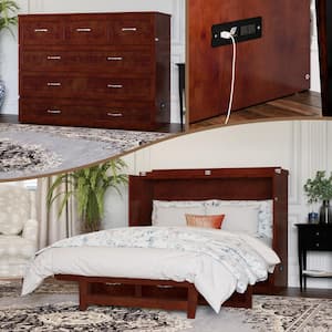 Northfield Walnut Solid Wood Frame Full Murphy Bed with Mattress and Built In Charging Station