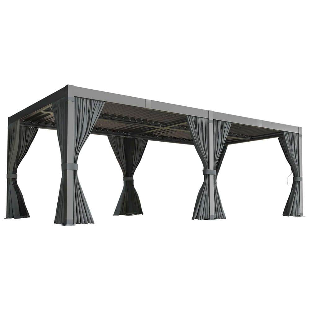 10 ft. W x 20 ft. D Aluminum Modern Pergola with Adjustable Louvered Roof, 