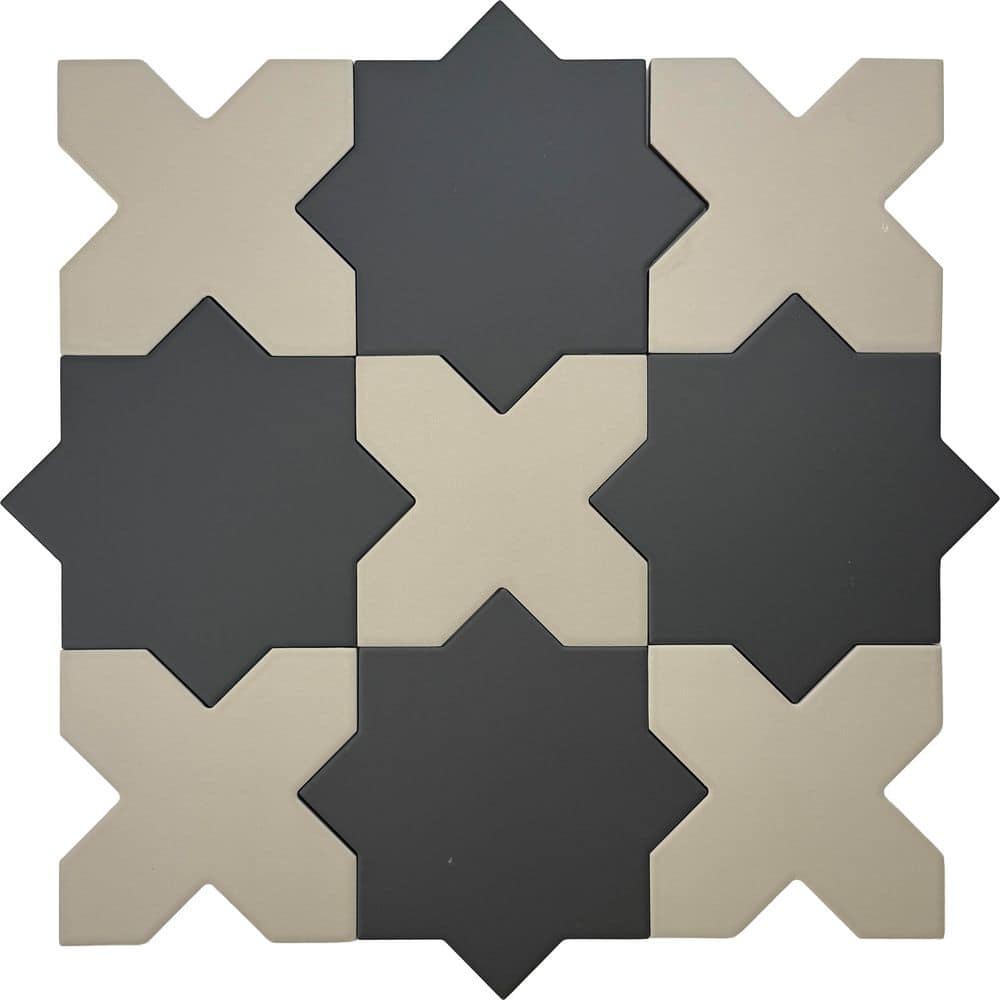 Seville 7 in. x 12 in. Graphite Black Star Ecru Taupe Cross Matte Porcelain Wall Floor Sample Tile (0.51 sq. ft.) price history on PriceWatchPro