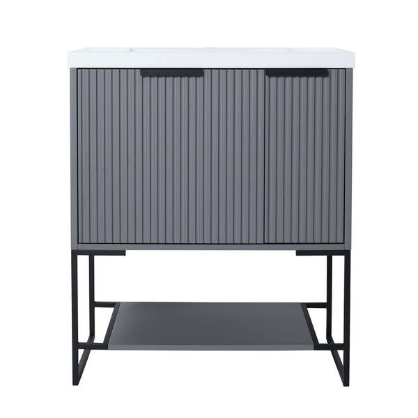 HBEZON Zephyr 29.5 in. W x 18.1 in. D x 35 in. H Bath Vanity in Gray with White Top