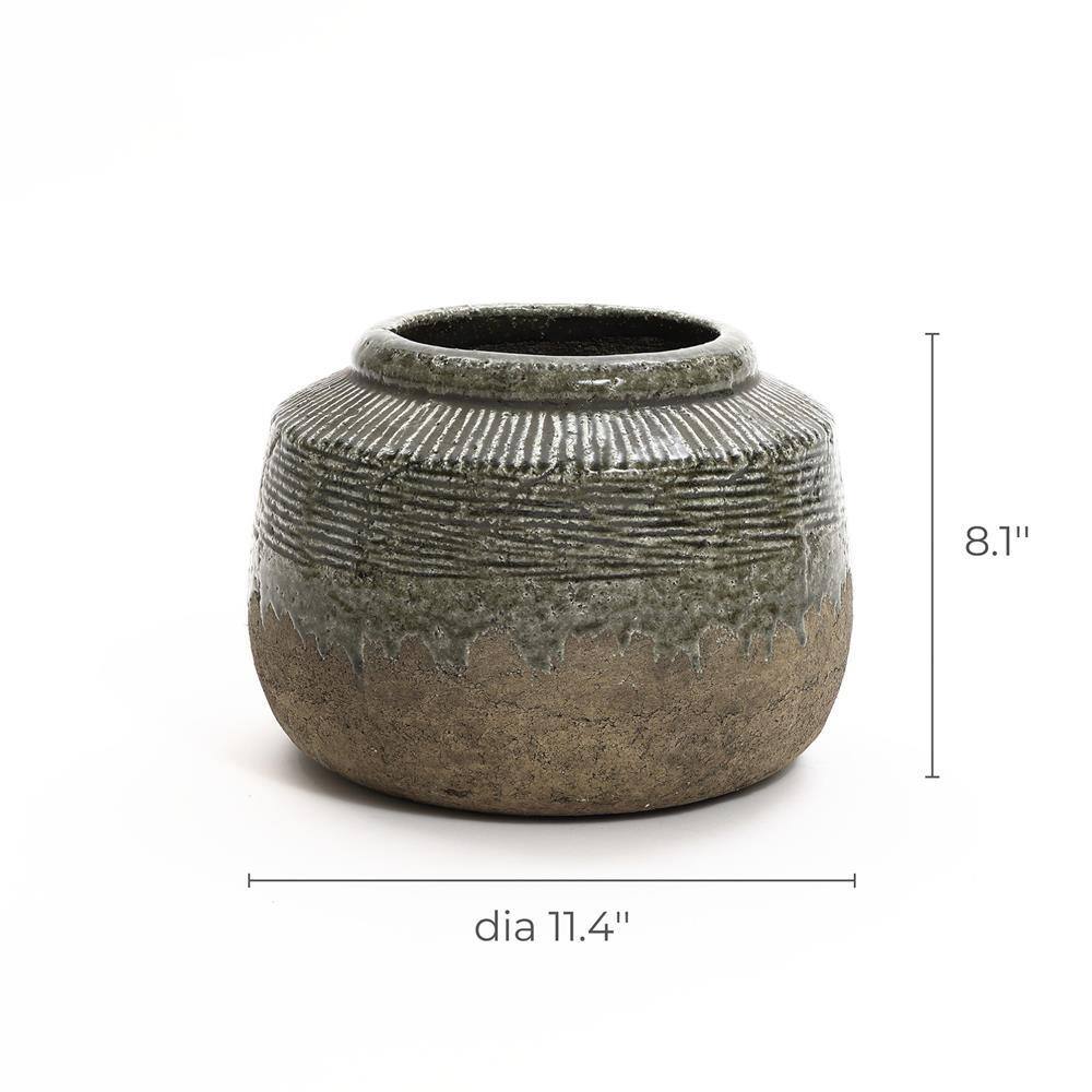 Rustic Brown and Gray Ceramic Round Vase, 8.1-Inch Tall