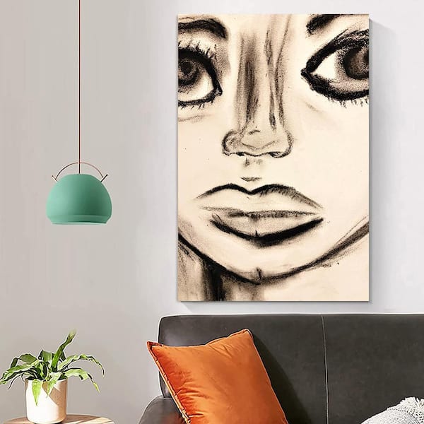 VENICE BEACH Collections Wide Eyes in Charcoal by Sarah Wahl 1-Piece Unframed Canvas Drawing Print Abstract Poster Art Print 20 in. x 30 in.