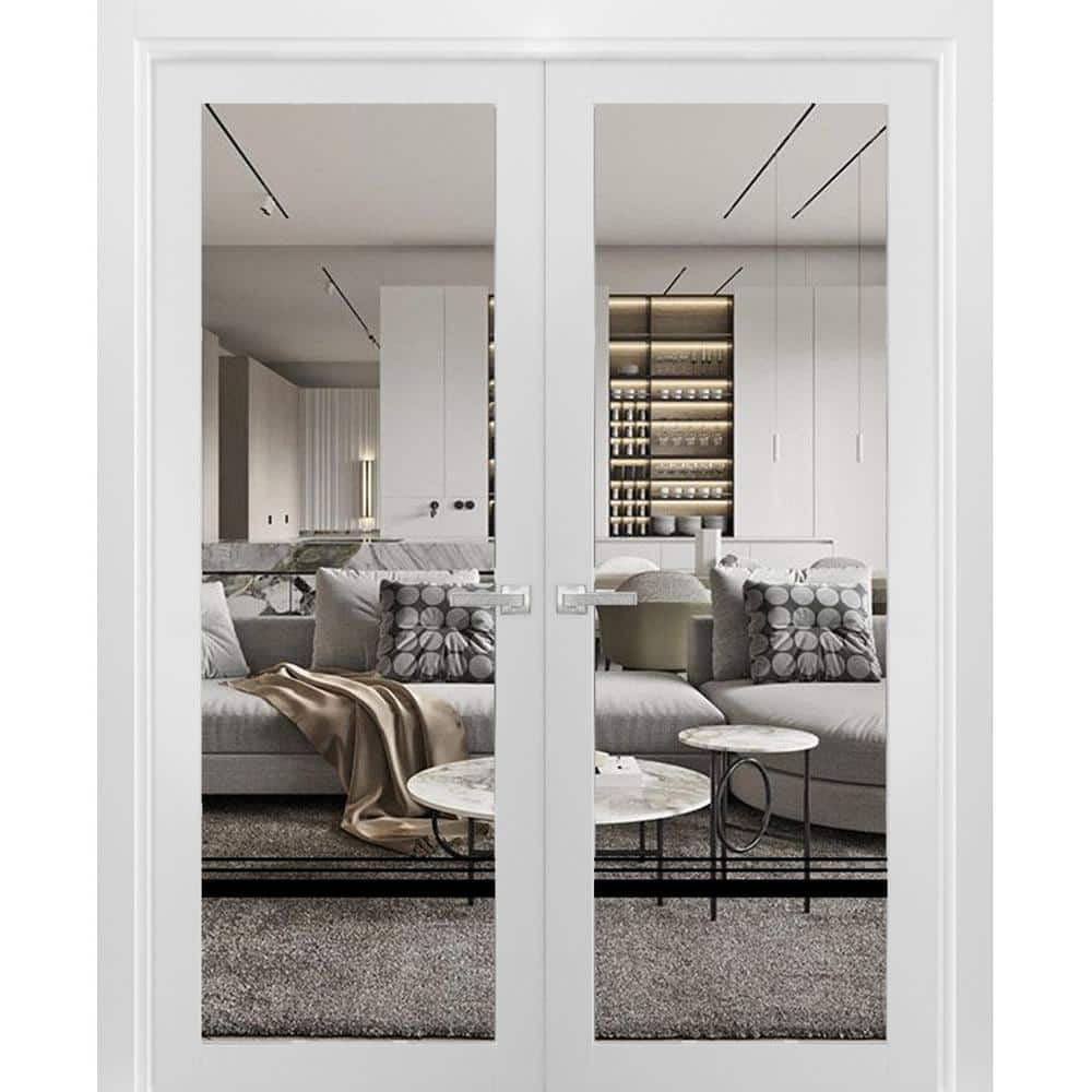 36 in. x 80 in. White Finished Universal/Reversible Clear Glass Solid Wood Assembly Required Interior Door Kit price history on PriceWatchPro