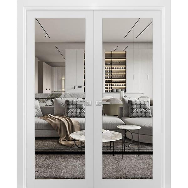 60 in. x 80 in. White Finished Universal/Reversible Clear Glass Solid Wood Assembly Required Interior Door Kit