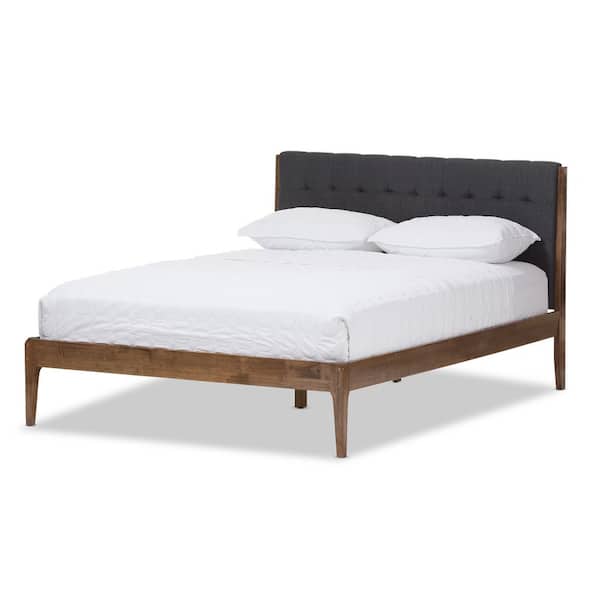 Baxton Studio Clifford Mid-Century Dark Gray Fabric Upholstered King Size Bed