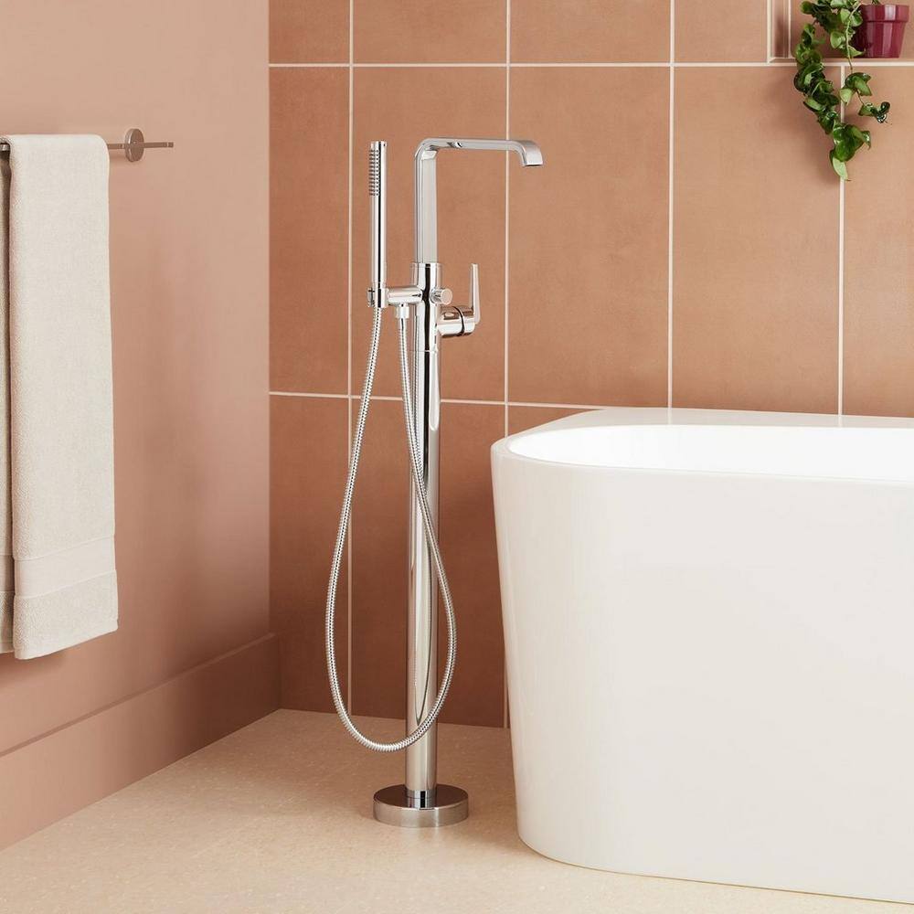 Chrome Floor Mounted Bathtub Faucet with Hand Shower