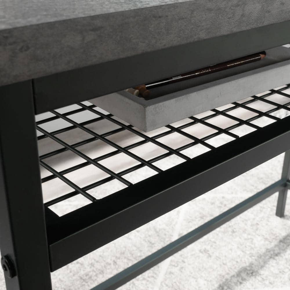 Slate Gray Wood and Metal Writing Desk with Storage