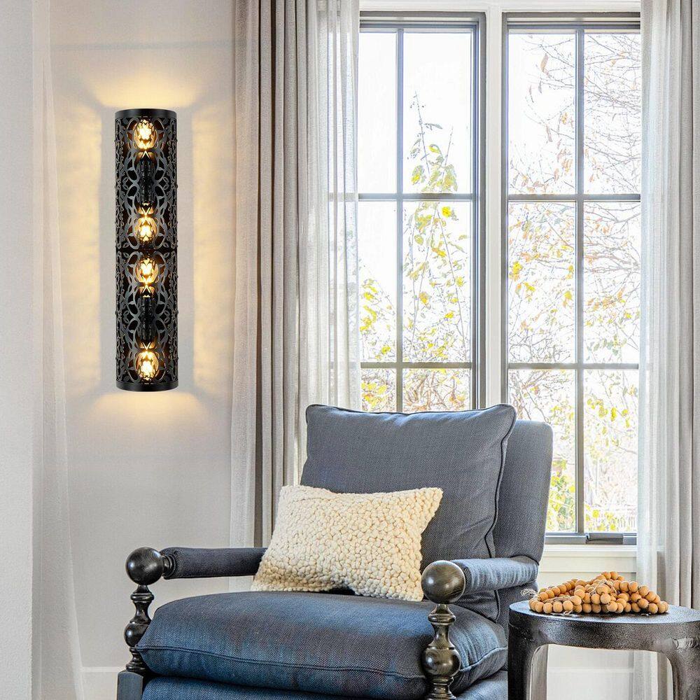 7.09 in. 4-Light Black Modern Dimmable Wall Sconce with Metal Hollowed-out Shade for Living Room Staircase Bedroom Foyer price history on PriceWatchPro