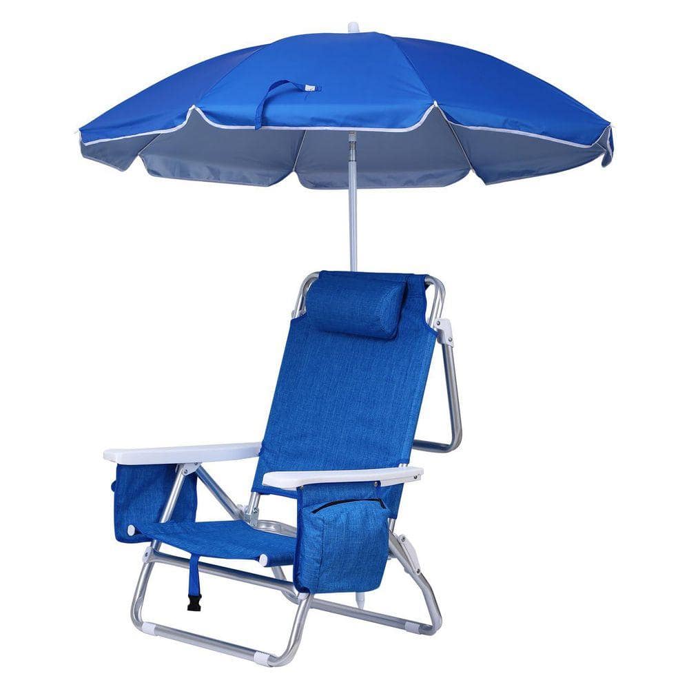 MOEPISY Blue Metal Frame Beach Chair Lawn Chair with Cooler and