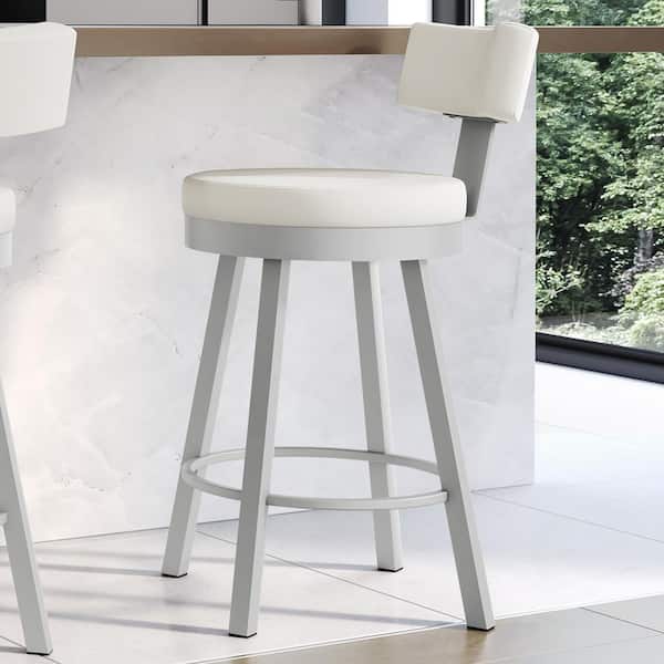 Amisco Morgan 40 in. Off White Faux Leather/Shiny Grey Metal Low Back Swivel 40 in. Bar Stool