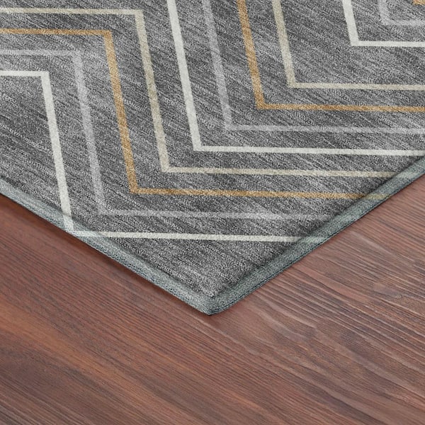Mayfield Premium Machine Washable Abstract AMF2391 Gray 3 ft. x 5 ft. Area Rug