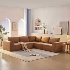 116 in. Square Arm Fabric L-shaped Sofa with 5 Pcs Free Combination in. Brown