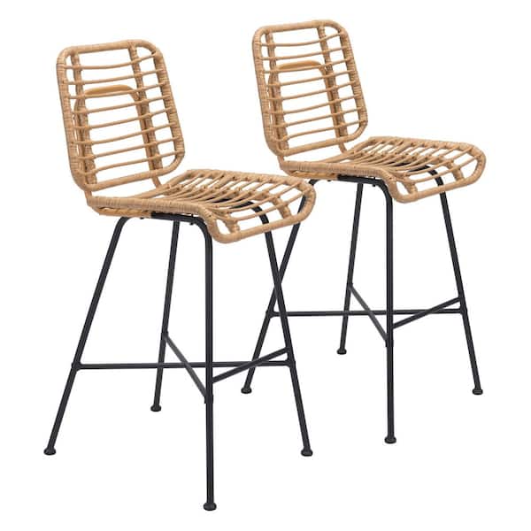 ZUO Murcia Natural Synthetic Rattan Weave Bar Chair Set - (Set of 2)