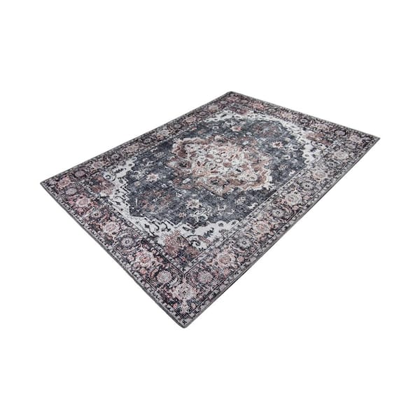 Scarlett Grey Distressed Washable 2 ft. x 3 ft. Scatter Rug