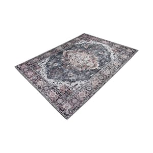 Scarlett Grey Distressed Washable 5 ft. x 7 ft. Area Rug